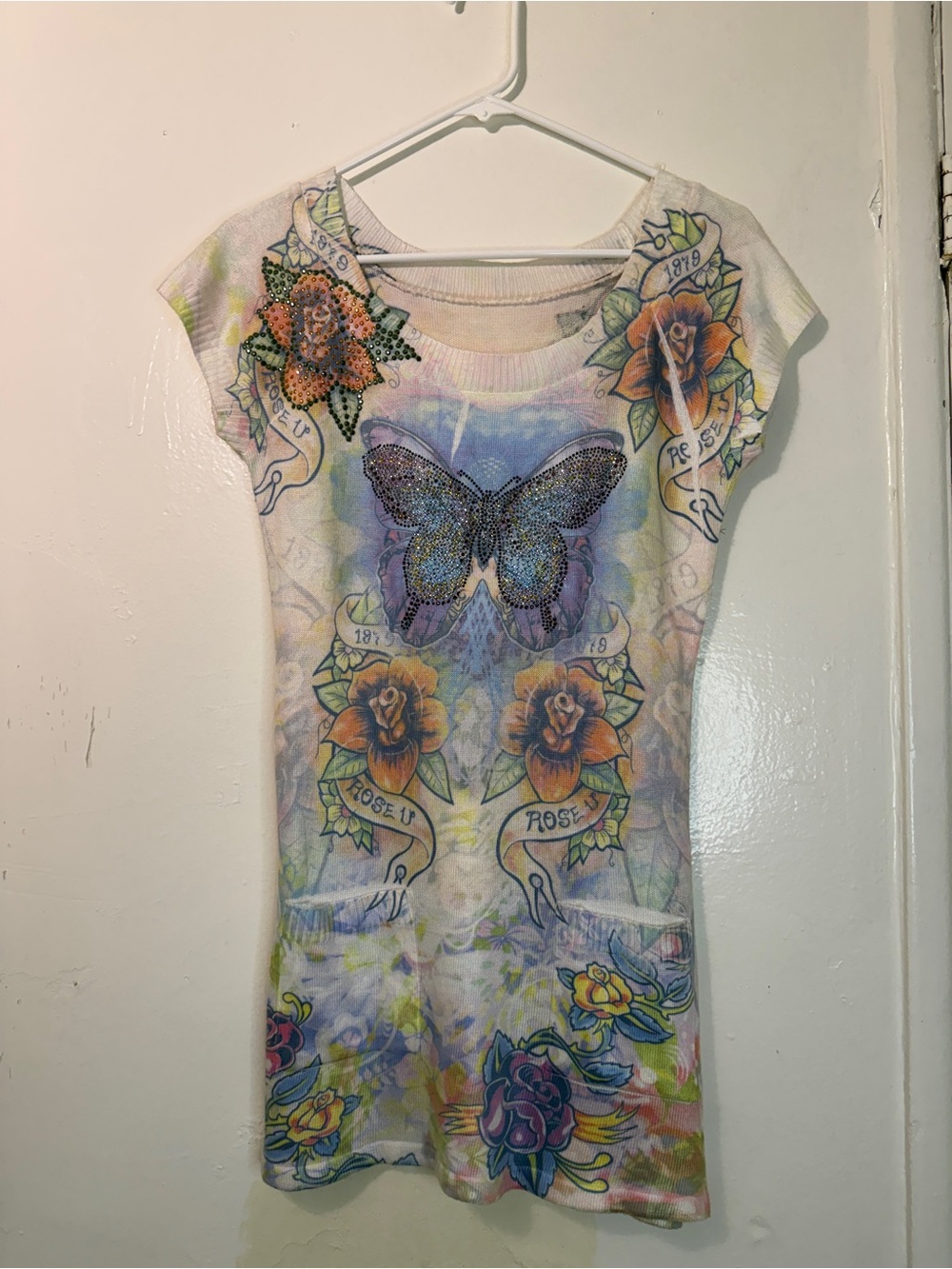 Vintage Debut Butterfly Rose Graphic Knit Tunic - Y2K Fairycore Aesthetic